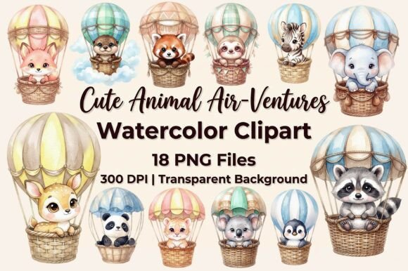 Download Cute Animal Air Balloon Clipart Bundle - Premium Bundle