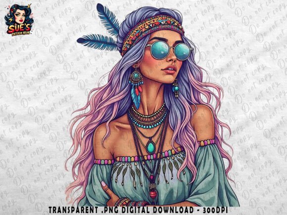 Download Boho Chic Woman with Feathers - Boho chic Collection