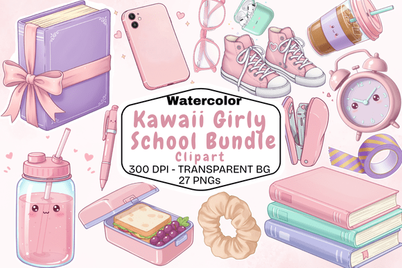 Download Watercolor Kawaii Girly School Clipart - Premium Resources