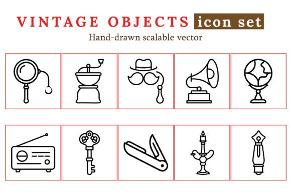 Download Vintage Objects Icon Set – Hand-Drawn - Vintage objects Collection
