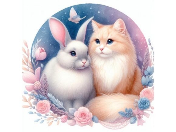 Download Acrylic Bunny and Cat in Gentle Colors - Gentle colors Collection
